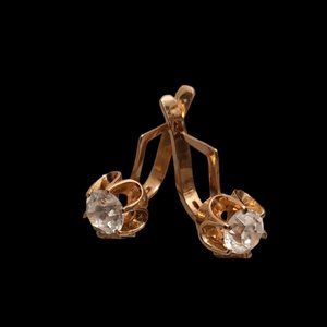 USSR Vintage Original Natural Rock Crystal Rose Gold Earrings 583 14K